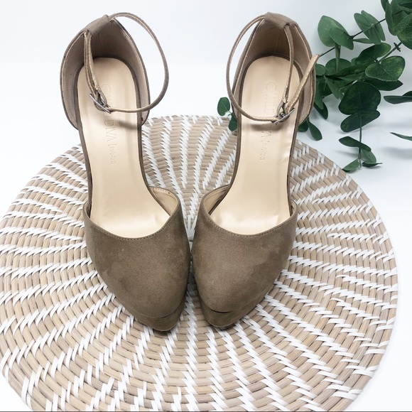 WILD DIVA Chunky Suede Heels tan size 8 - Picture 3 of 7